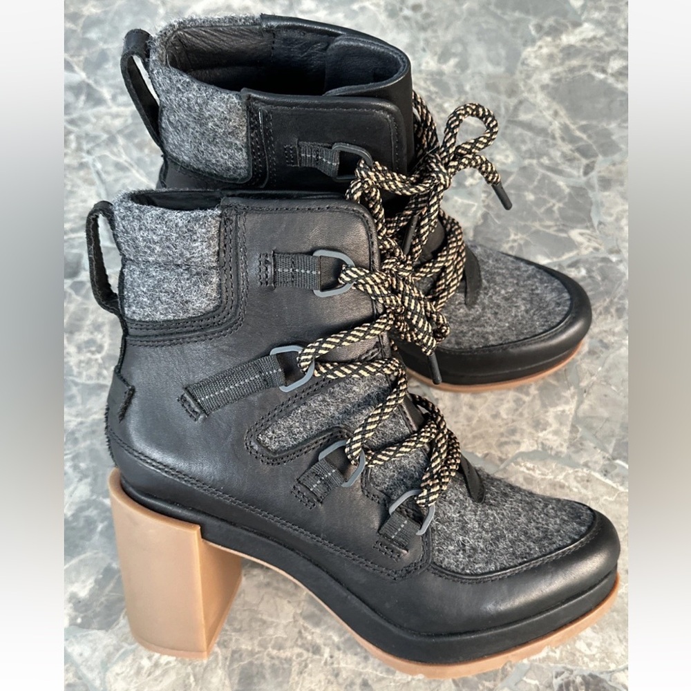 Sorel Blake Lace Up Leather Waterproof Bootie Black/Gray NL3306-01 Women’s 7